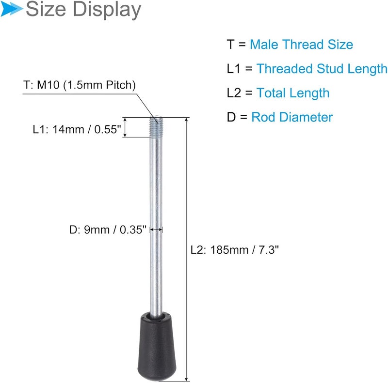 CoCud Revolving Crank Clamping Handle, M10 Male Thread 185mm Length, Chrome Plated Long Arm Handwheel Handle Knob Black - (Applications: for Lathe Machinery), 4-Pieces - Image 2